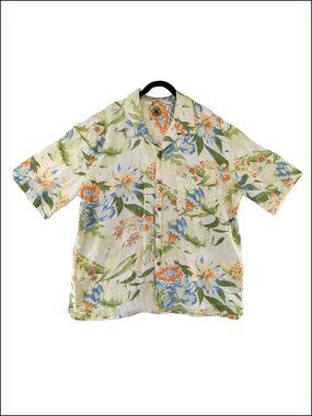 Pussers Hawaiian Shirt Mens Size Large 100% Linen Floral Resort Wear Yellow VTG
